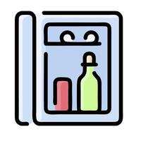 A refrigerator with bottles and a bottle of wine vector