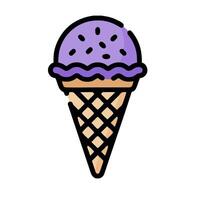 Ice cream cone with purple ice cream in waffle cone illustration vector