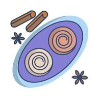 A plate with two rolls of dough and cinnamon sticks vector