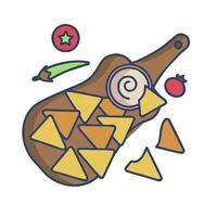 Nachos with chips and salsa on a cutting board vector