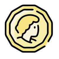 A yellow coin with a woman's face on it vector
