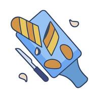 A knife and bread on a cutting board vector