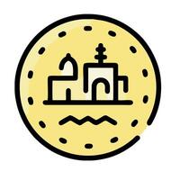 A yellow circle with a building on it vector