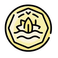 A yellow coin with a wave on it vector