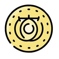 A yellow coin with a circle on it vector