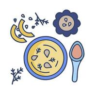 A bowl of soup with a spoon and spoon vector