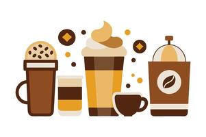 Collection with flat coffee elements. vector