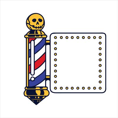 Vintage Barber Pole with Skull Design Illustration