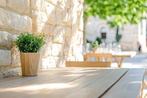 Relaxing outdoor cafe experience with rustic decor and serene atmosphere photo