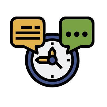 A clock with two speech bubbles and a speech bubble vector