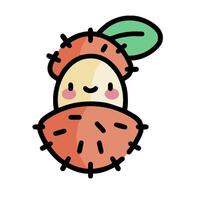 A cartoon acorn with a green leaf on it vector