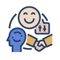 A smiling face with a handshake and a handshaking icon vector