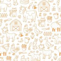farm monochrome seamless pattern with cute doodles of animals and flowers for nursery prints, wallpaper, backgrounds, textile, wrapping paper, bedding, coloring pages, etc. EPS 10 vector