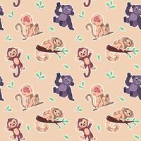 Cute pattern with various types of monkeys vector