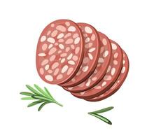 Sliced salami with herbs on white background vector