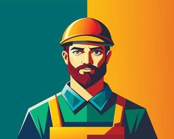 A man with a beard and a hard hat vector