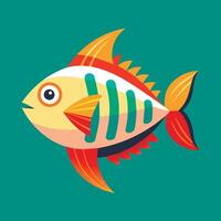 Fish with colorful stripes on a green background vector