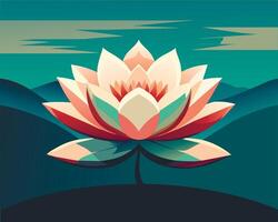 A lotus flower on a hill with mountains in the background vector