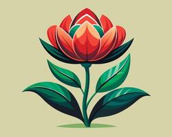 A red flower with green leaves on a beige background vector