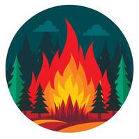 A fire in the forest with trees and trees vector