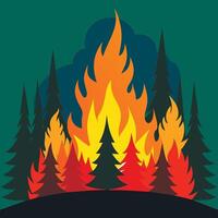 A forest fire with trees and flames vector