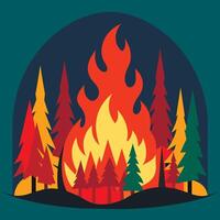 A forest fire with trees and trees in the background vector