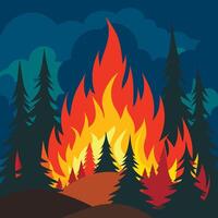 A forest fire with trees and grass vector