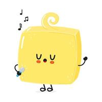 Butter sings into a microphone character. hand drawn cartoon kawaii character illustration icon. Isolated on white background. Butter character concept vector