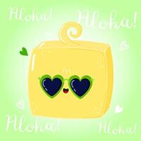 Cute funny Butter character. hand drawn cartoon kawaii character illustration icon. Isolated on green background. Butter character concept. Aloha card vector