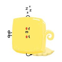 Butter sleeping character. hand drawn cartoon kawaii character illustration icon. Isolated on white background. Butter sleep character concept vector