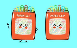 Paper clip character. hand drawn cartoon kawaii character illustration icon. Isolated on blue background. Paper clip character concept vector