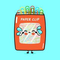 Crying Paper clip character. hand drawn cartoon kawaii character illustration icon. Isolated on blue background. Sad Paper clip character concept vector