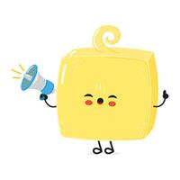 Butter with loudspeaker character. hand drawn cartoon kawaii character illustration icon. Isolated on white background. Butter screams character concept vector