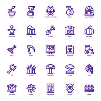 Farming and Botanical icon pack for your website, mobile, presentation, and logo design. Farming and Botanical icon basic line gradient design. graphics illustration and editable stroke. vector