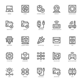 Computer Component icon pack for your website, mobile, presentation, and logo design. Computer Component icon outline design. graphics illustration and editable stroke. vector