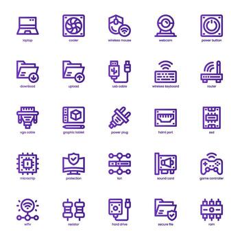 Computer Component icon pack for your website, mobile, presentation, and logo design. Computer Component icon basic line gradient design. graphics illustration and editable stroke. vector