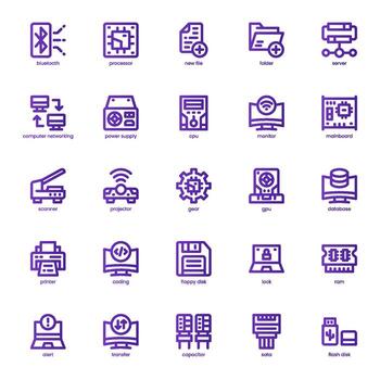 Computer Component icon pack for your website, mobile, presentation, and logo design. Computer Component icon basic line gradient design. graphics illustration and editable stroke. vector
