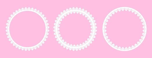 Sets of 3 round white border frame with lacy intricate feminine details. Great to use for wedding, anniversary, birthday, digital scrapbook, template, projects, photo frame Elegance and sophisticated. vector
