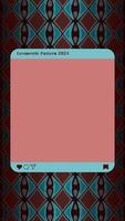 Template of a photo frame collage with an abstract geometric pattern background. Vignette effect. Mint green and muted pink. Social media post. Textile pattern, cultural motifs. Creative, unique ideas vector