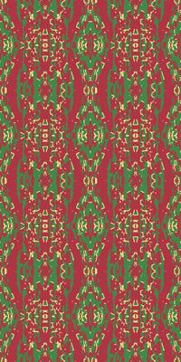 Seamless tribal ornament. Ethnic African-inspired pattern. Geometric chevrons and mosaic design. Red, yellow, and green christmas color palette. Suitable for fabric textiles and rugs.