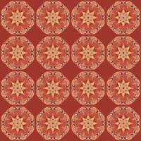 Seamless geometric pattern. Intricate interconnected shapes. Deep red, orange, and gold color. Abstract motifs with cultural influence. Visually captivating, bold. For fabric textiles and stationery. vector