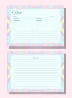 Recipe card template with kaleidoscope border. Abstract geometric frame design. Pink, mint, yellow, and purple candy colors. Playful and soft color palette. Eye-catching, fun, and modern layout. vector