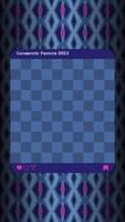 Abstract seamless repetition of geometric pattern photo collage template. Social media post. Magenta and blue, vignette background. Bold and intricate design, striking visual captivating element. vector
