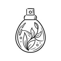 An elegant perfume bottle with a sophisticated herbal design for an aesthetically pleasing appearance. illustration in sketch style. For sticker, packaging, design element vector