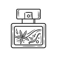 An elegant and beautiful perfume bottle adorned with stunning zesty design and artwork. Star anise, cloves and vanilla. illustration in sketch style. For sticker, packaging, design element vector