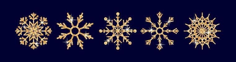 A collection of Sparkling snowflake icons perfect for winter decorations. Merry Christmas and Happy New Year. A holiday design featuring realistic festive elements and glittering gold confetti vector