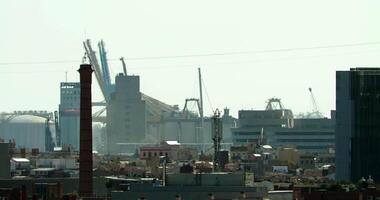 A large building in the background video
