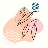 Hand drawn abstract creative boho minimalistic illustration with leaves, watercolor spots and shapes. vector