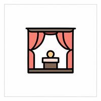Icon of stage with podium and curtains. Theater, entertainment, theater, opera. Performance concept. vector