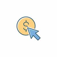 Cursor and dollar coin icon. Flat design style. vector